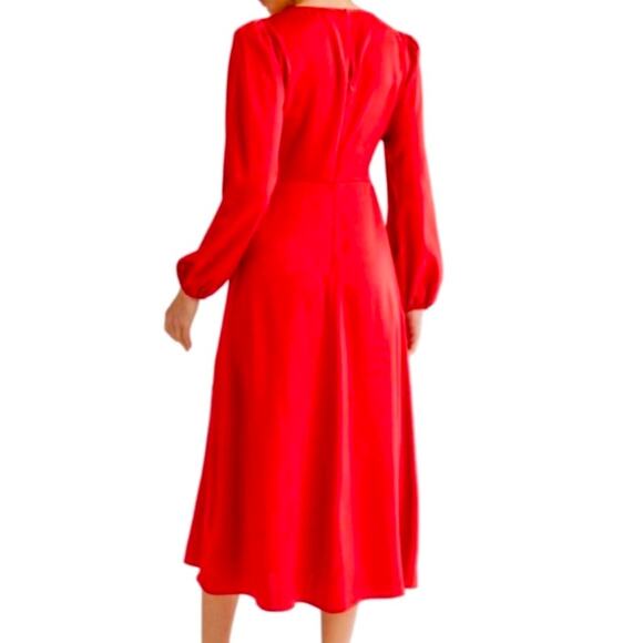 MILA MAE Satin Tie Neck Long Sleeve Midi Dress - Red Rust - Picture 3 of 6